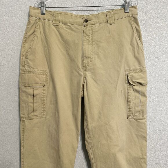 LL Bean Mens Cargo Pants 35X32(30) Tan  Sunwashed Canvas Straight Leg Distressed - Picture 2 of 11